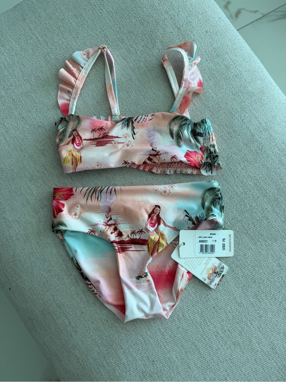 Agua Bendita Girls Tropical Print Bikini - Pink, Light Blue & Green